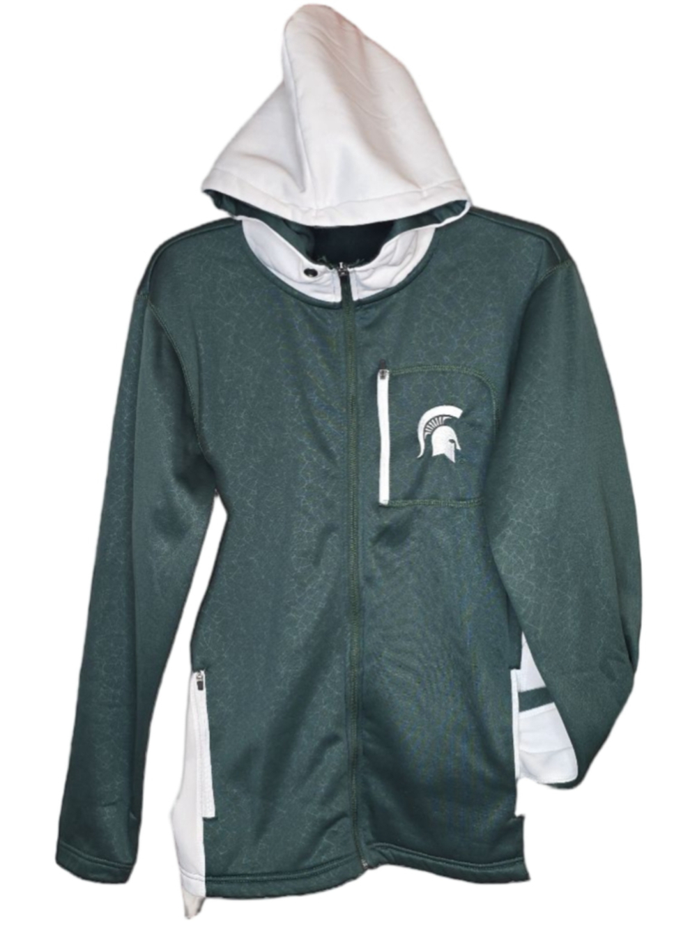 Michigan State Spartans Colosseum Full Zip Hoodie Jacket Mens M Green White